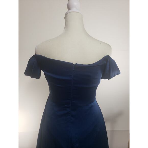 Vivian Diamond Atlantic Blue Flounce Sleeve Empire Waist Gown Slit Women's 4 - Picture 6 of 10